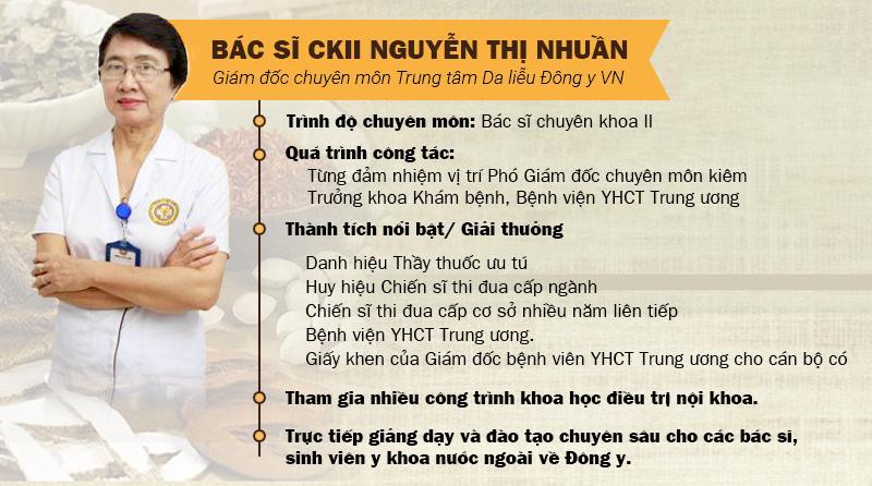 Bác sĩ CKII Nguyễn Thị Nhuần - Giám đốc Trung Tâm Da Liễu Đông Y Việt Nam, phụ trách điều trị rụng tóc