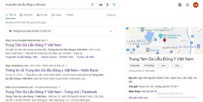 Trung tâm Da liễu Đông y Việt Nam có thường xuyên được người bệnh tìm kiếm qua Google