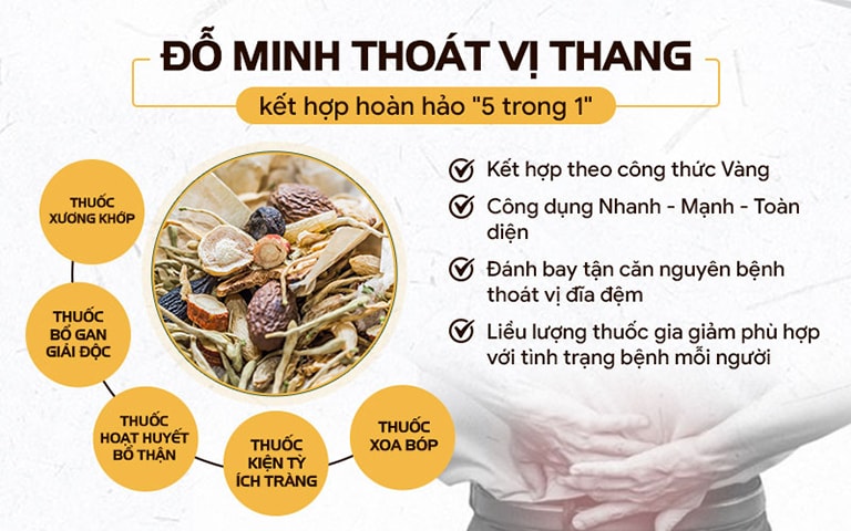 Bài thuốc Đỗ Minh thoát vị thang kết hợp tới 5 phương thuốc nhỏ trong 1 liệu trình