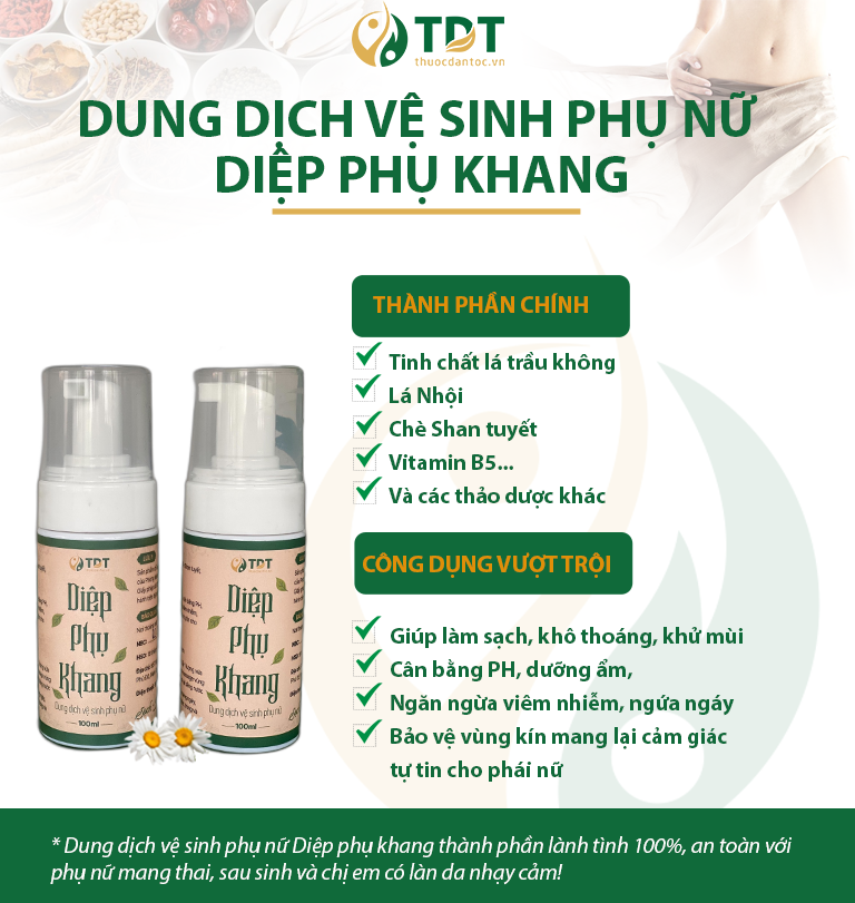 Thành phần, công dụng của dung dịch vệ sinh phụ nữ Diệp Phụ Khang